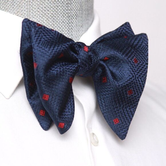 Men's Self-tied Bow Tie 100%Silk Big Butterfly Navy with Polka Dot S681 - Picture 4 of 16